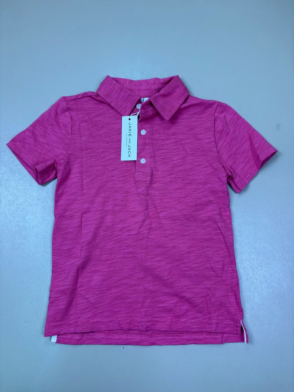 Janie and Jack Boys Size 6 Pink Polo Shirt Short Sleeve Slub Knit NWT